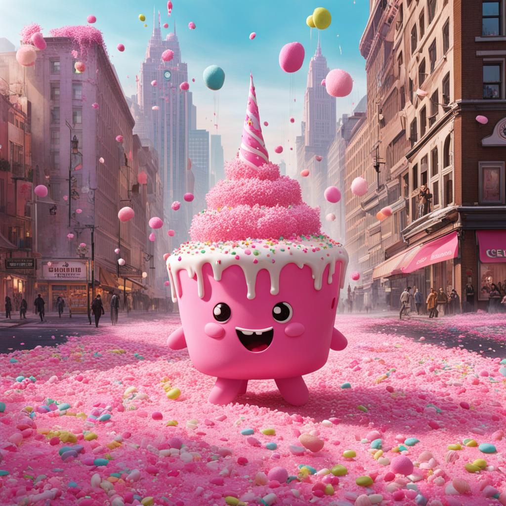 Giant Frosting Creature Stomps Through City