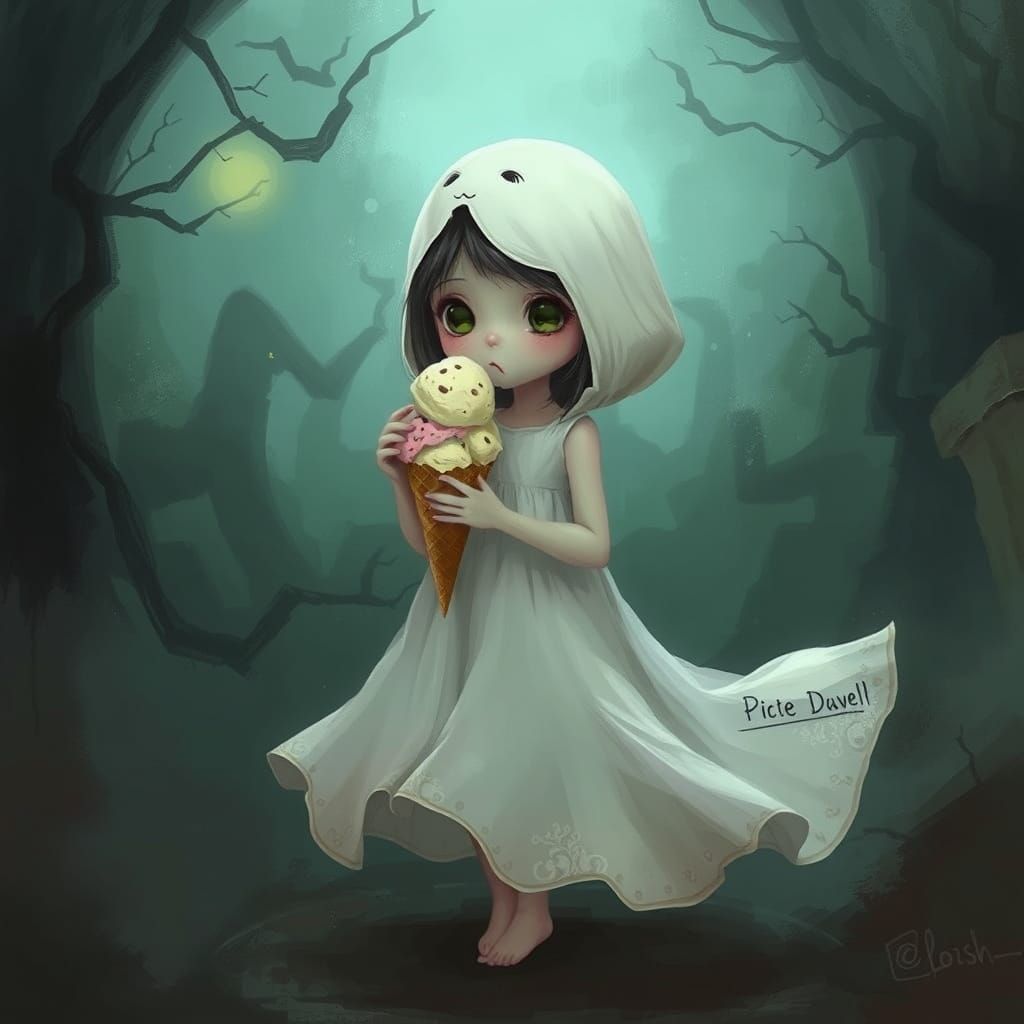 Ghost Girl's Icy Treat in Haunting Style
