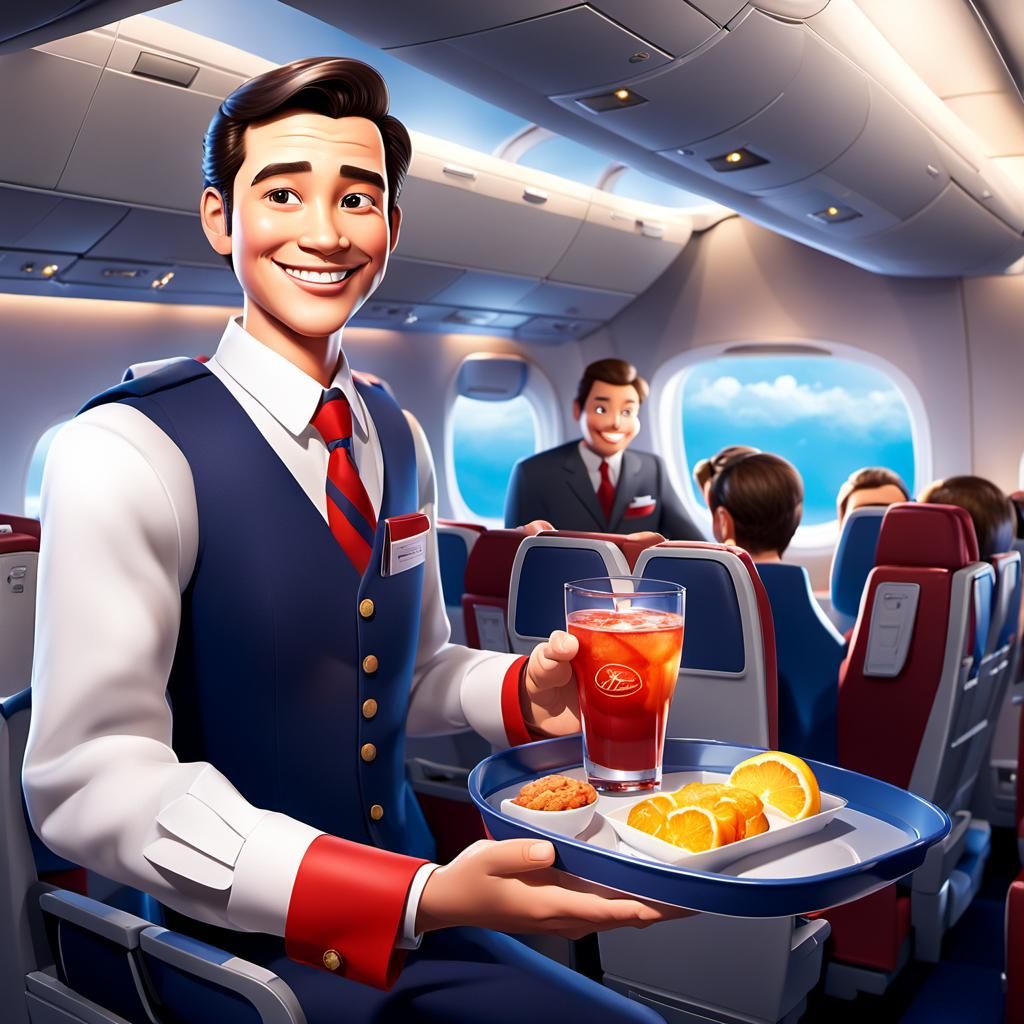 Friendly Steward Offers Drinks in Luxurious Cabin