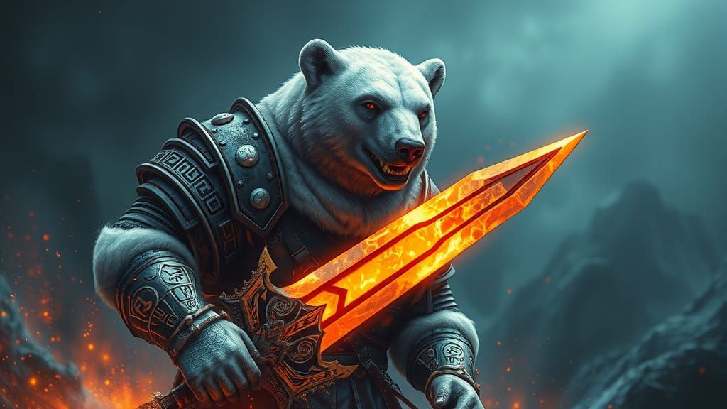 Epic Fantasy Polar Bear Warrior in Plate Armor