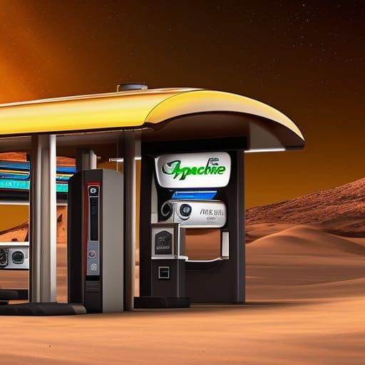 Steampunk Cyborg at Martian Gas Station