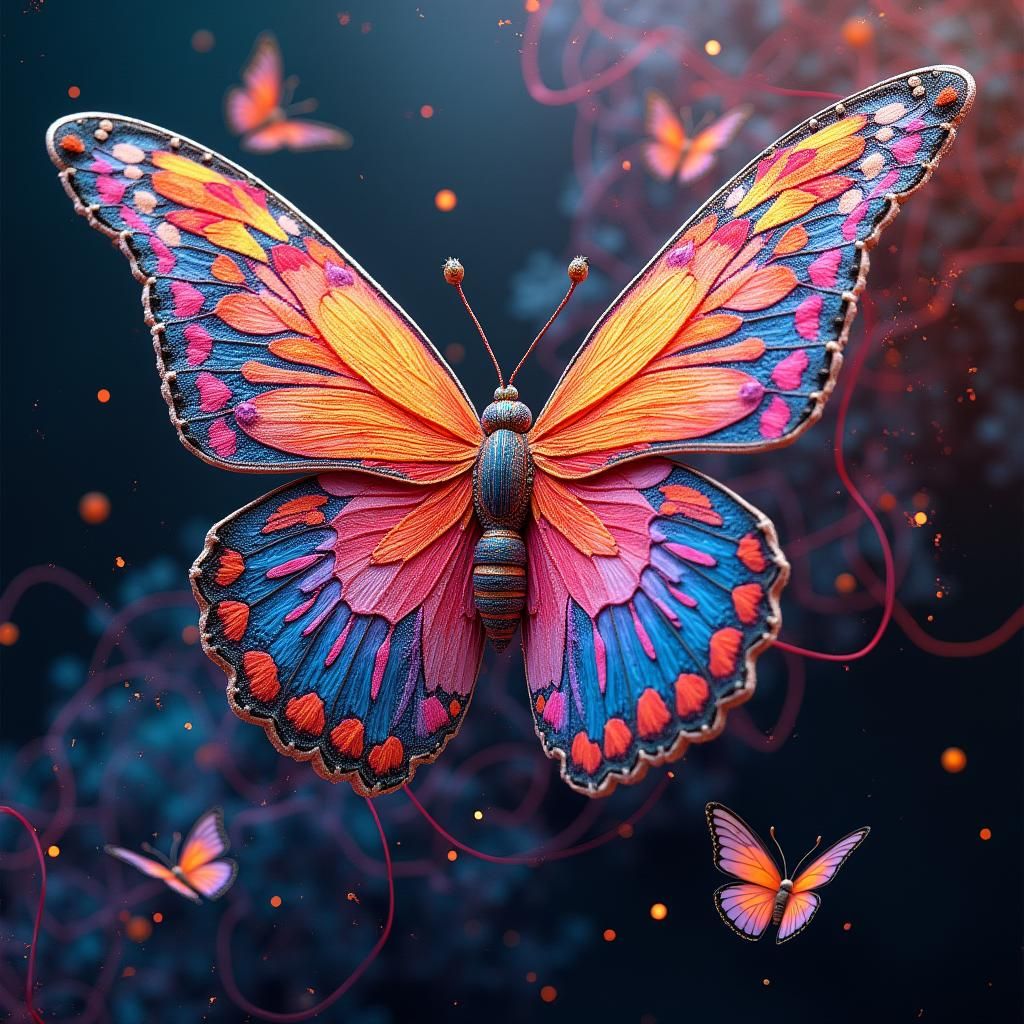 Surreal Embroidered Butterflies in Vibrant Textile Art
