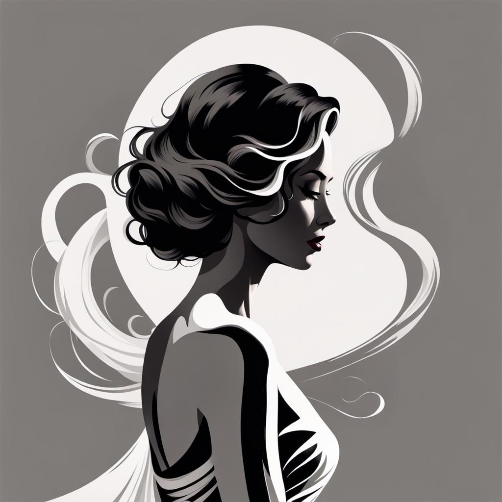 Elegant Woman Silhouette Logo in Monochromatic Painting Styl...