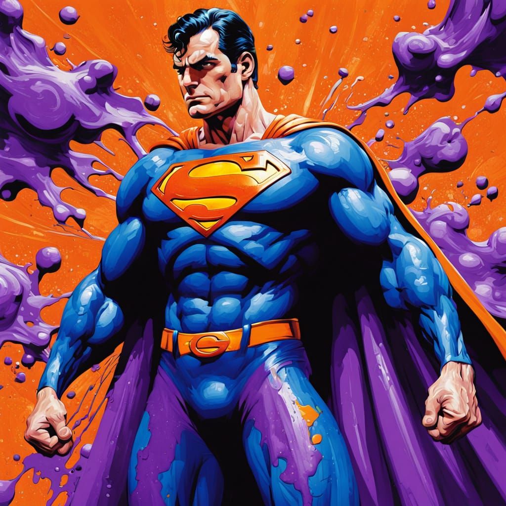 Superman in Orange and Purple Graffiti Art