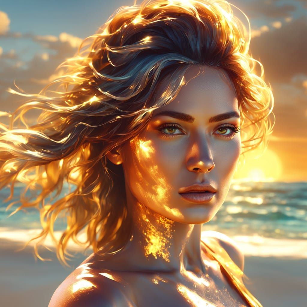 Woman in Bikini on Beach in Digital Art Style
