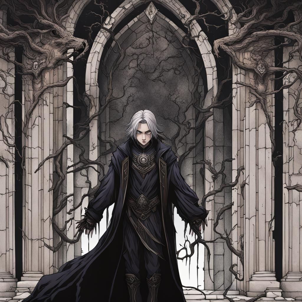 Gothic Anime Figure Emerges From Ancient Temple