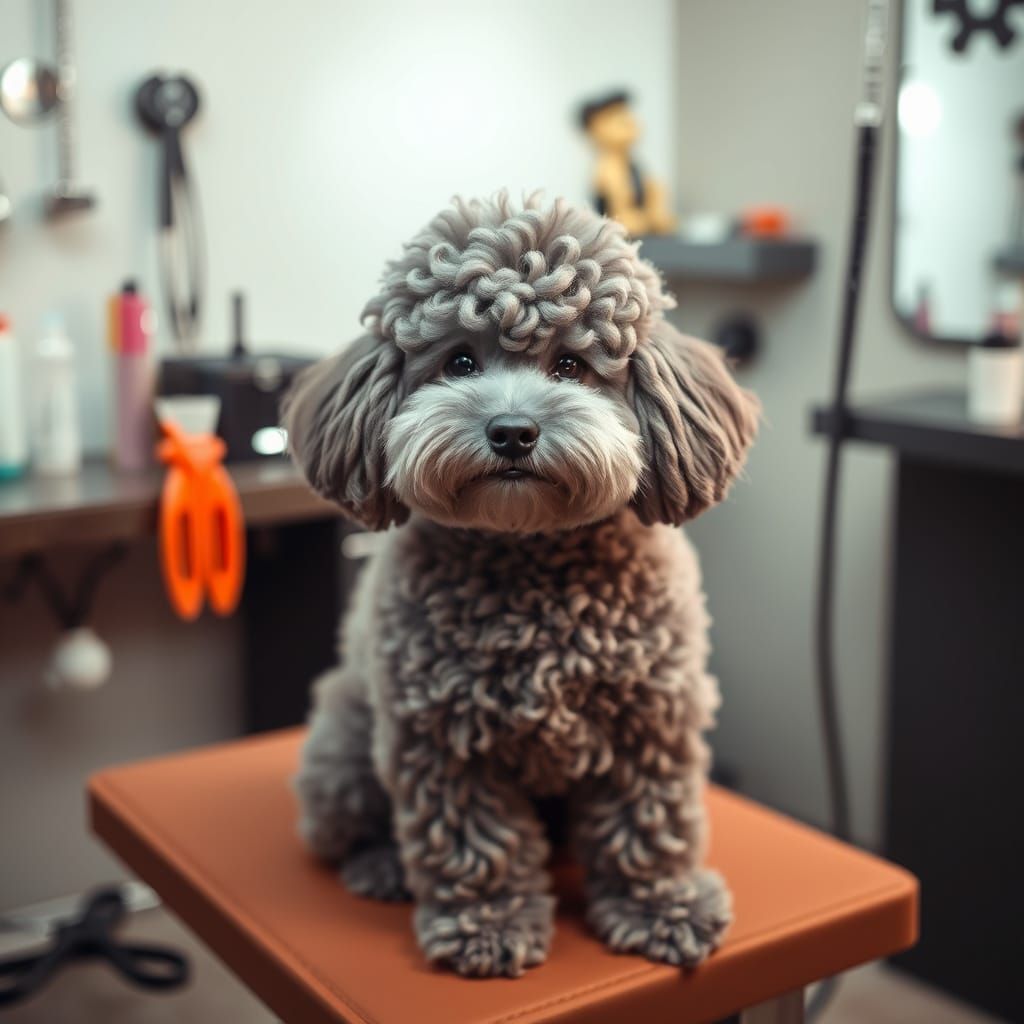 Gray Bichon Poodle Mix in Elegant Pom-Pom Style