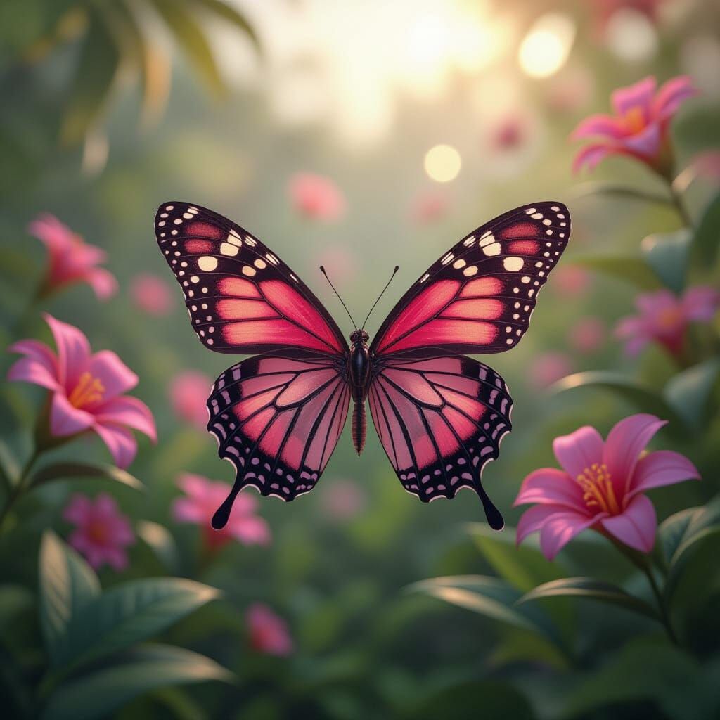 Majestic Butterfly in a Vibrant 3D Garden