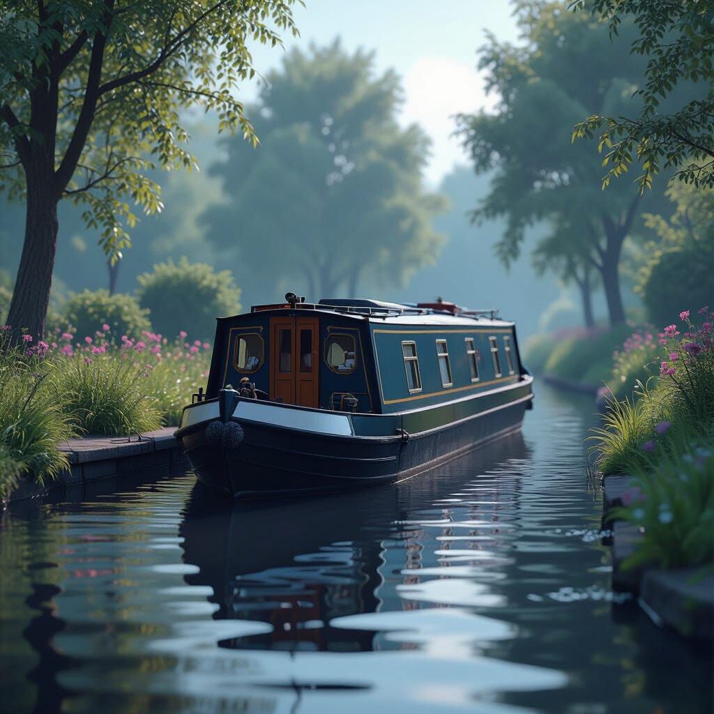 Serene English Canal with Narrowboat Lola