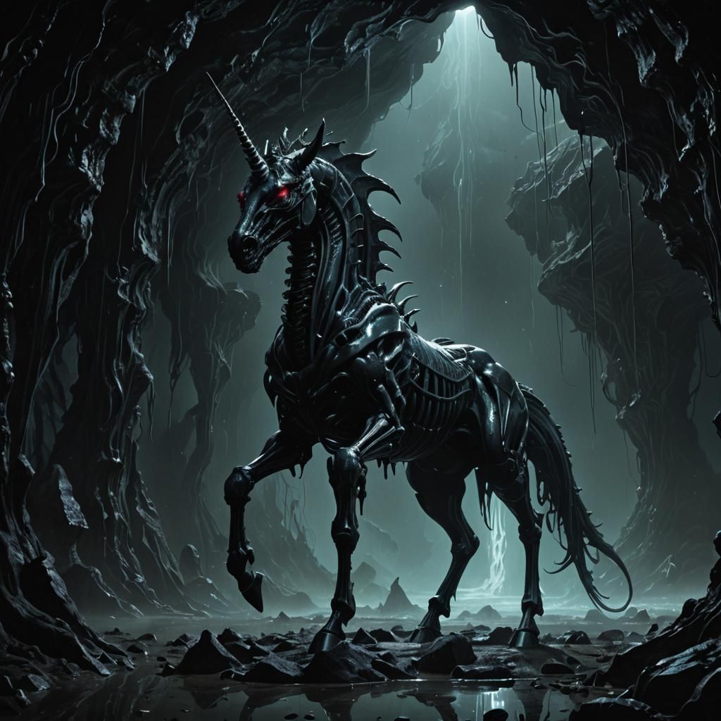 Unicorn Xenomorph Hybrid in Sci-Fi Giger Style