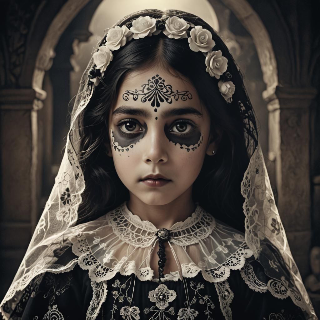 Hyper-Realistic Catrina Girl Portrait in Matte Painting Styl...