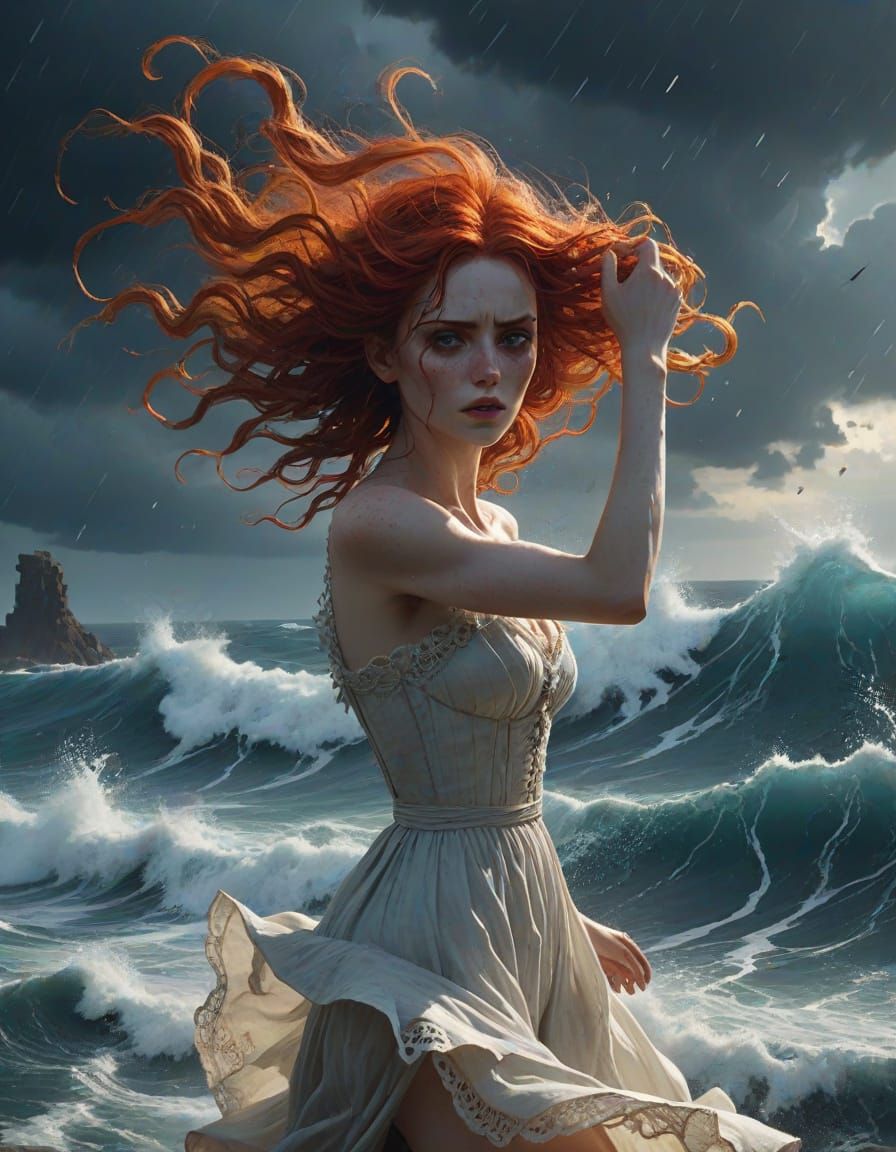 Gothic Fantasy Woman Defies the Storm