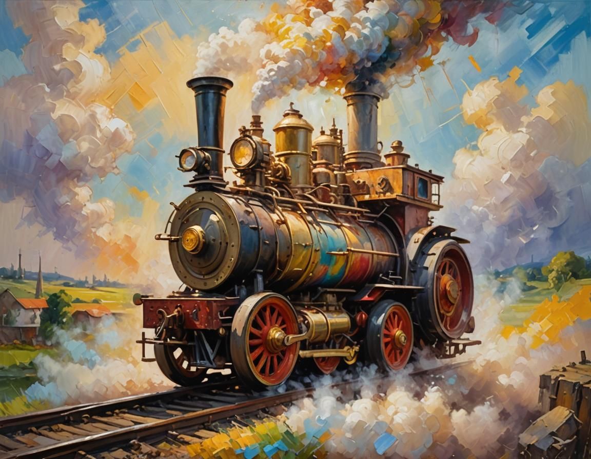 Neo-Impressionist Steam Engine in Divine Sunlight
