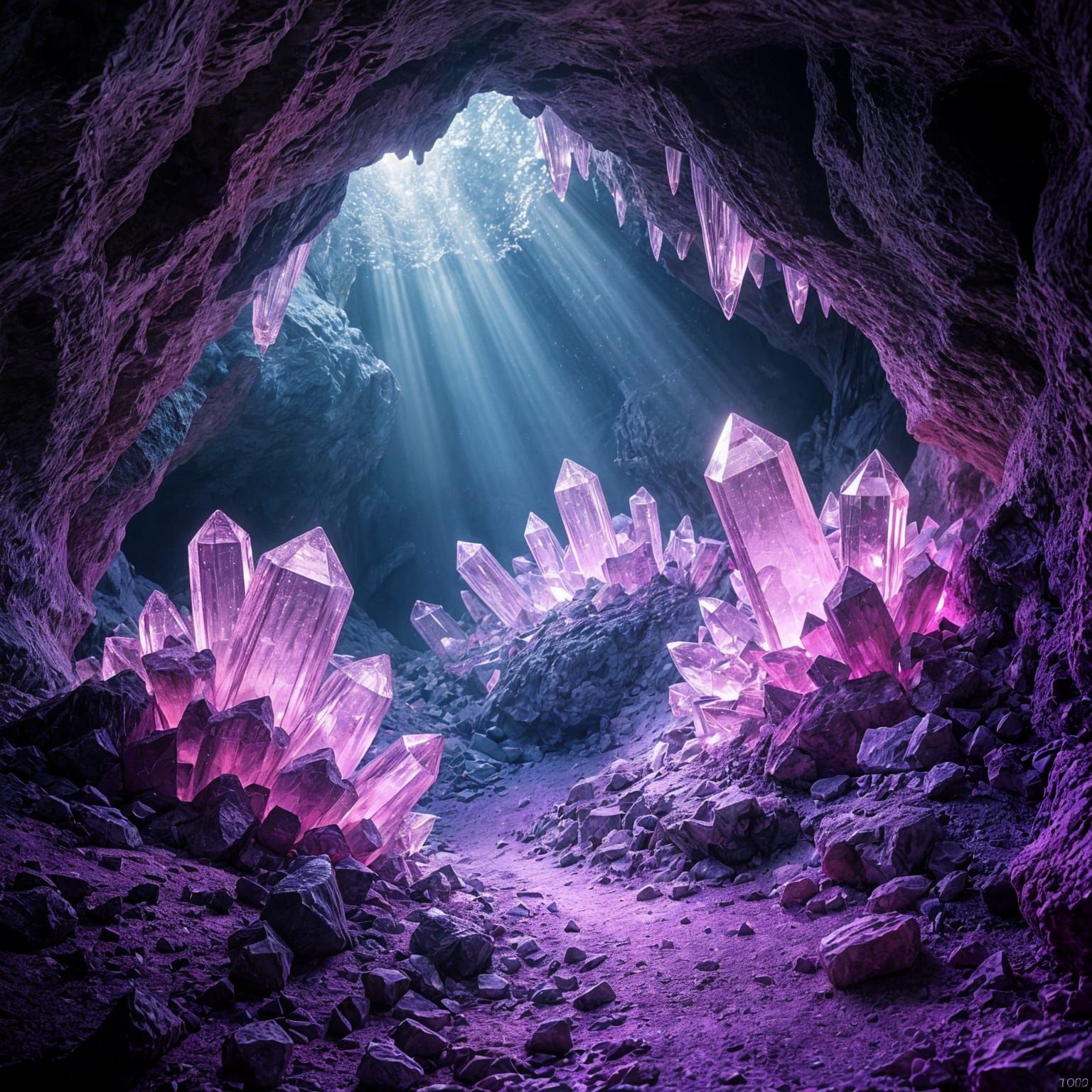 Glowing Pink and Purple Crystal Cave