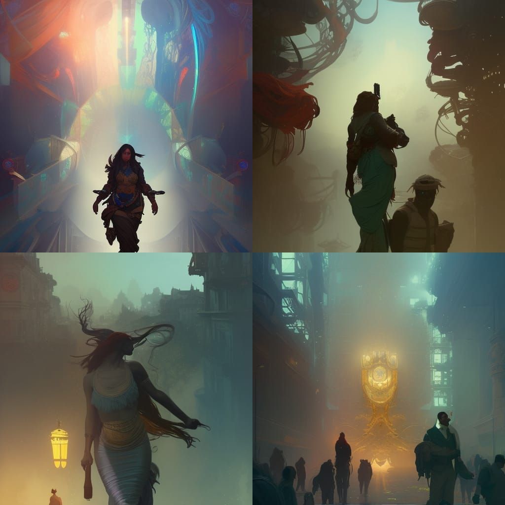 Futuristic Friends Fight: Steampunk Digital Art