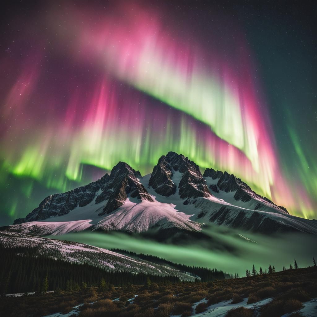 Aurora Borealis Emanating From Mountain Top