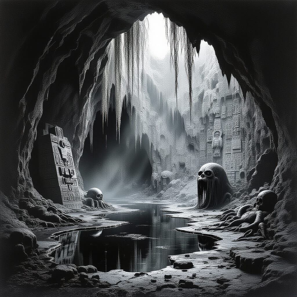 Surreal Cave Interior in Beksiński Style