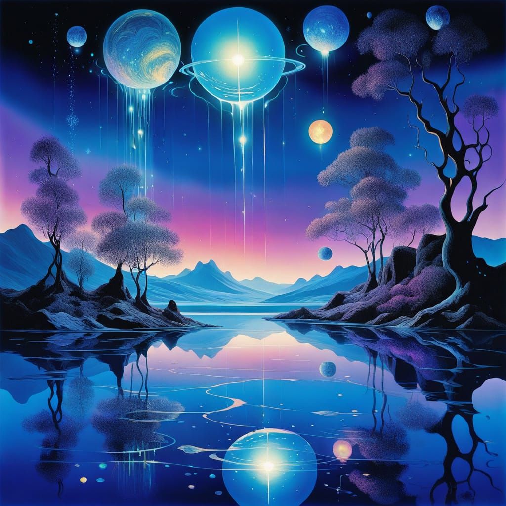 Ethereal Andromedan Landscape in Vibrant Violet and Blue Hue...