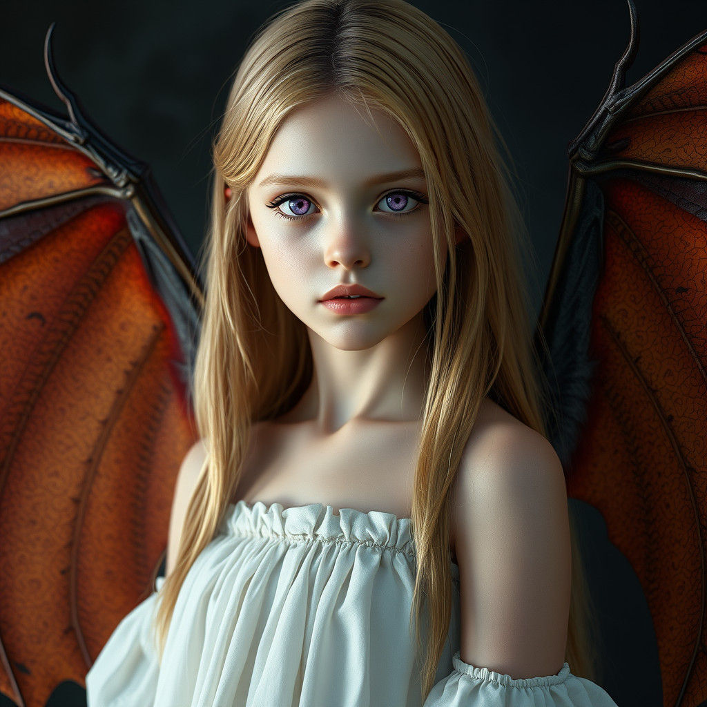 Ethereal Girl with Bat Wings: Hyperrealistic Concept Art