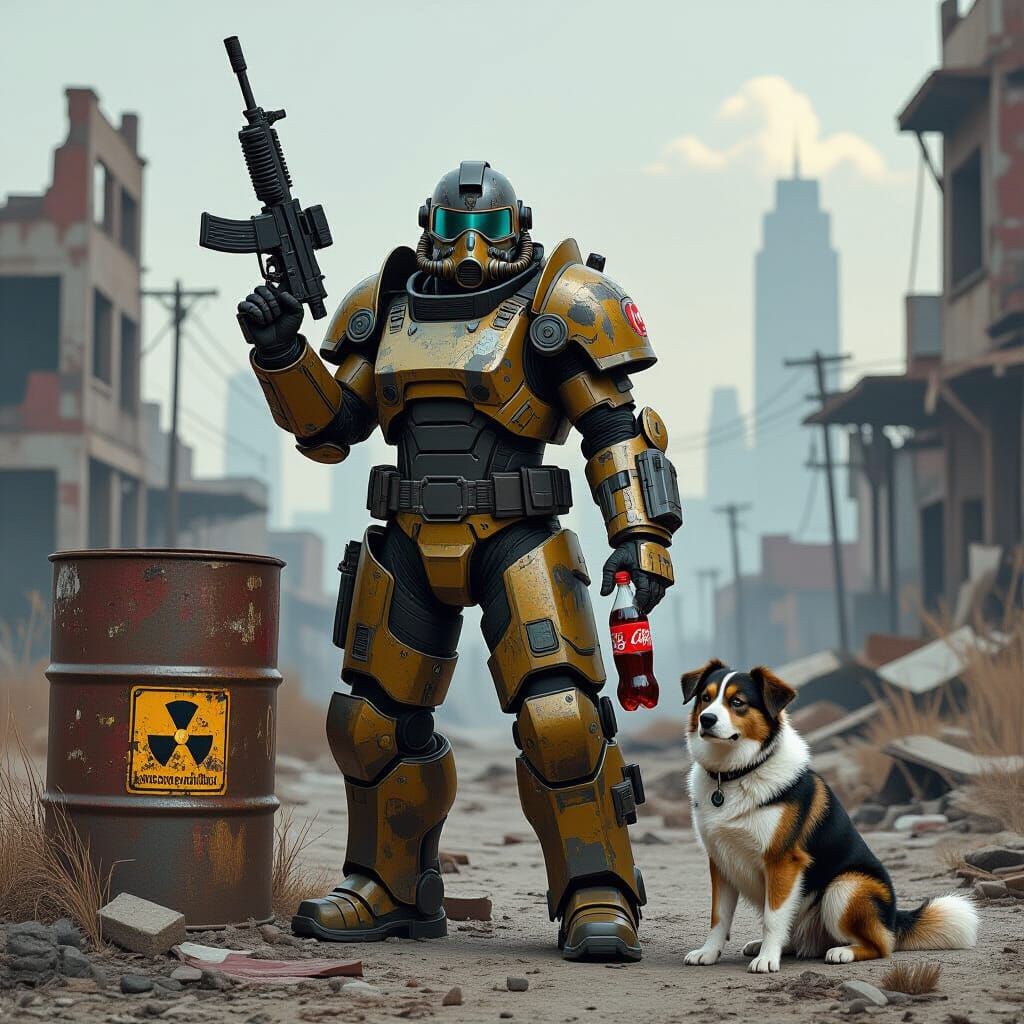 Post-Apocalyptic Cityscape with Armored Figure