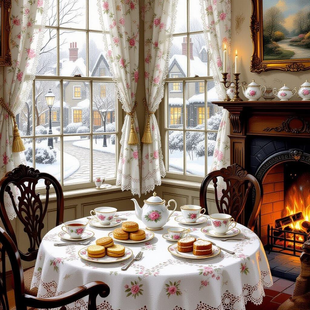 Victorian Tea Room in Vintage Postcard Style