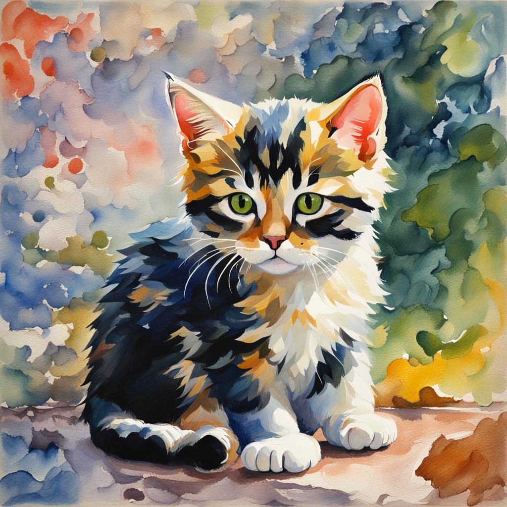 Baby Cat as Gouache Watercolor Painting