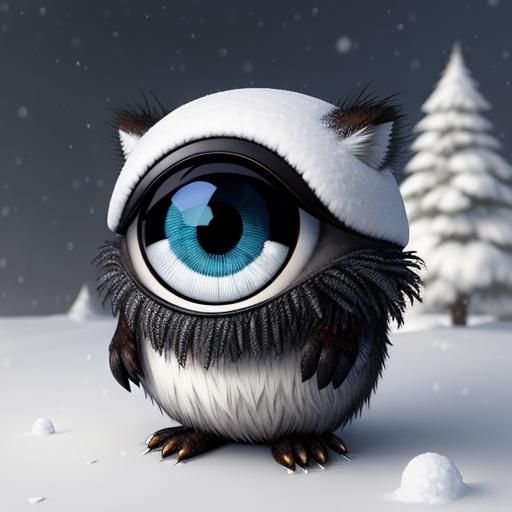 Surreal Furry Creature in Snow, Detailed 3D Art