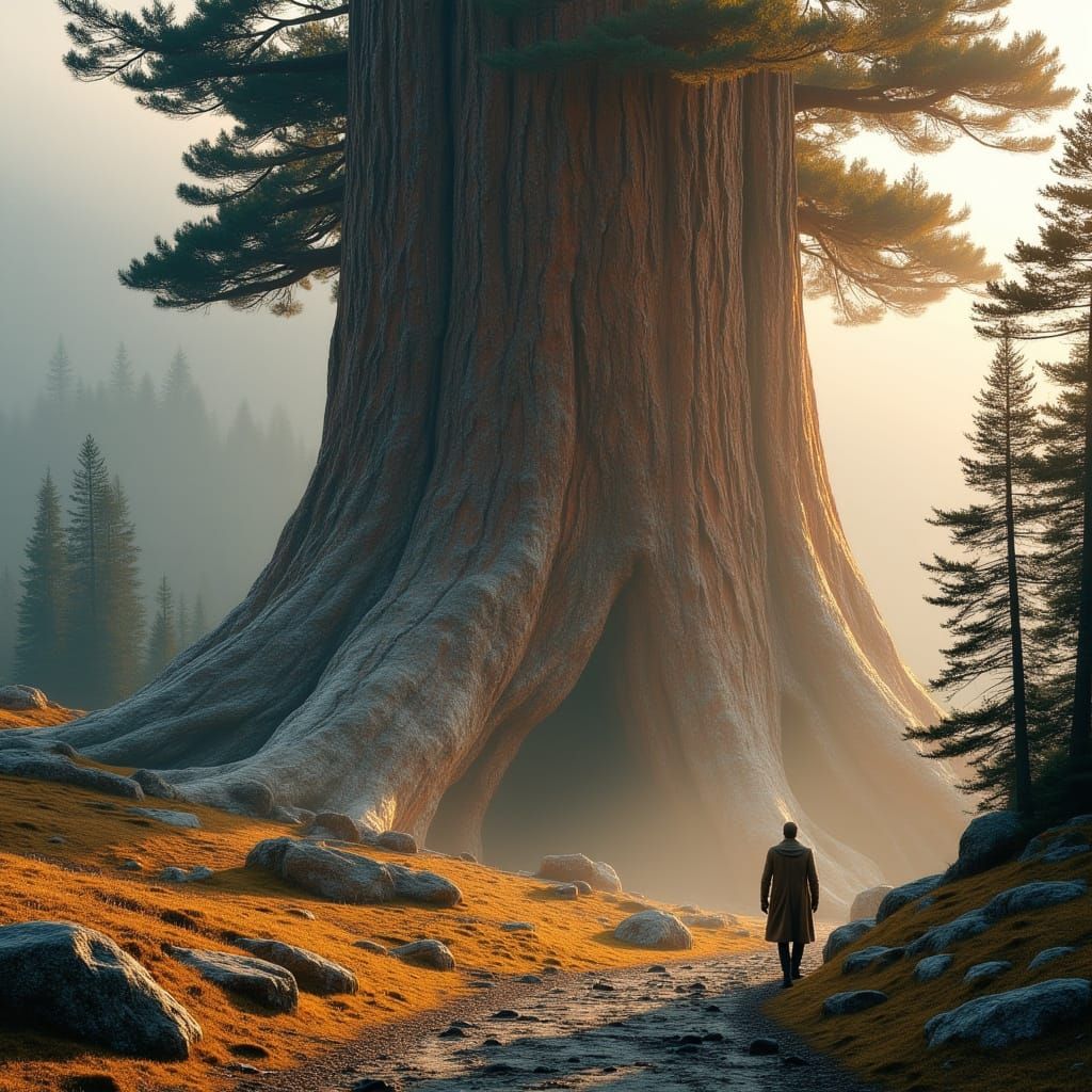 Majestic Sequoia in Dreamlike Landscape
