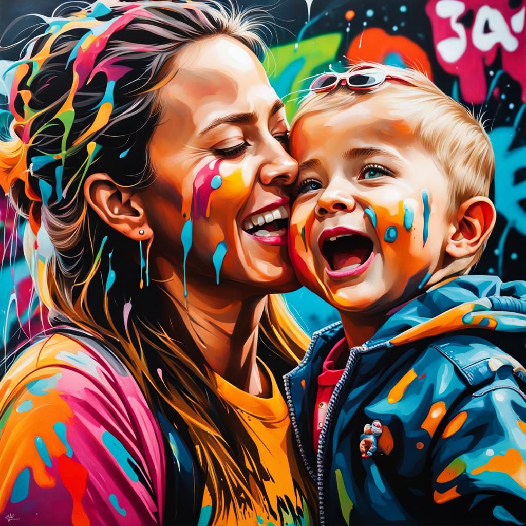 Mother and Child: Silly Moment in Graffiti Art