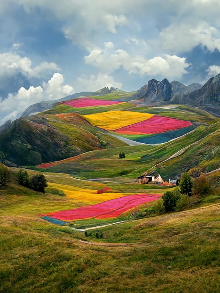 Colorful Flower Meadow Landscape Painting