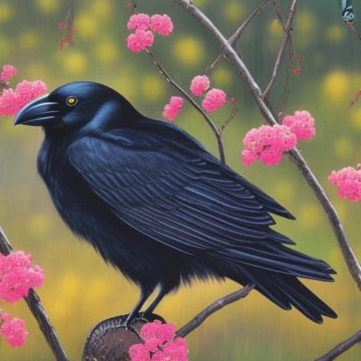 Crow in Flight: A Whimsical Digital Illustration