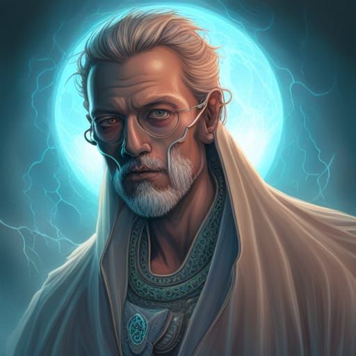 robed spectral ghost, floating, chained skulls floating arou...