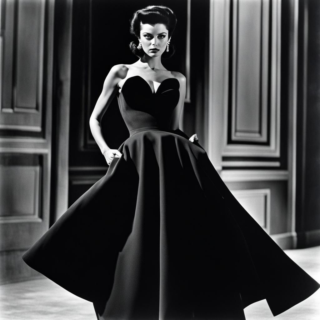 Brunette in 1950s Dior Dress: Fashion Photography