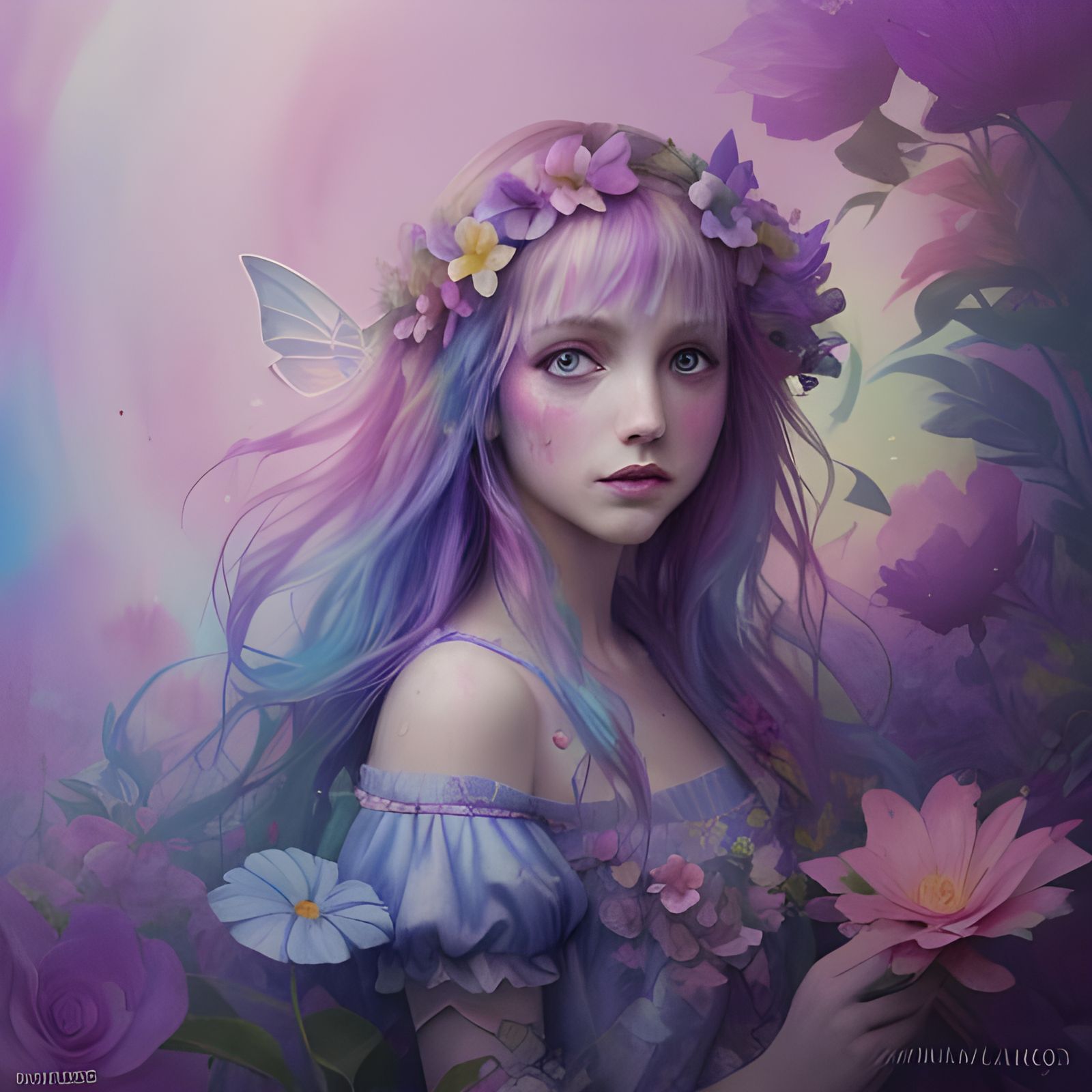 Alice in Wonderland Flower People in Mixed Media