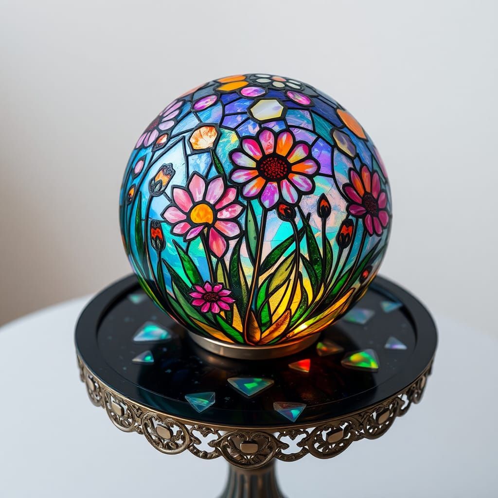 Stained Glass Sphere on Opal Table