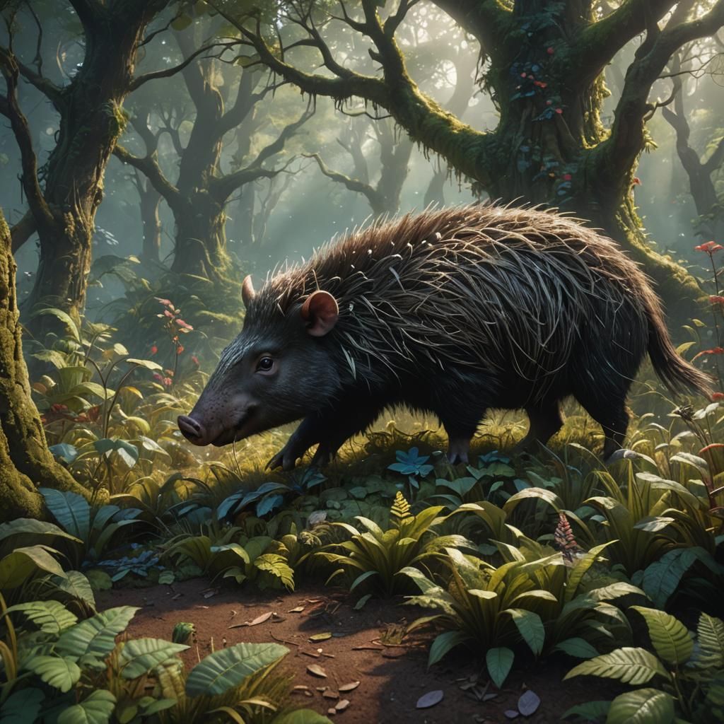 Porcuswine Feeds in Ethereal Fantasy Forest