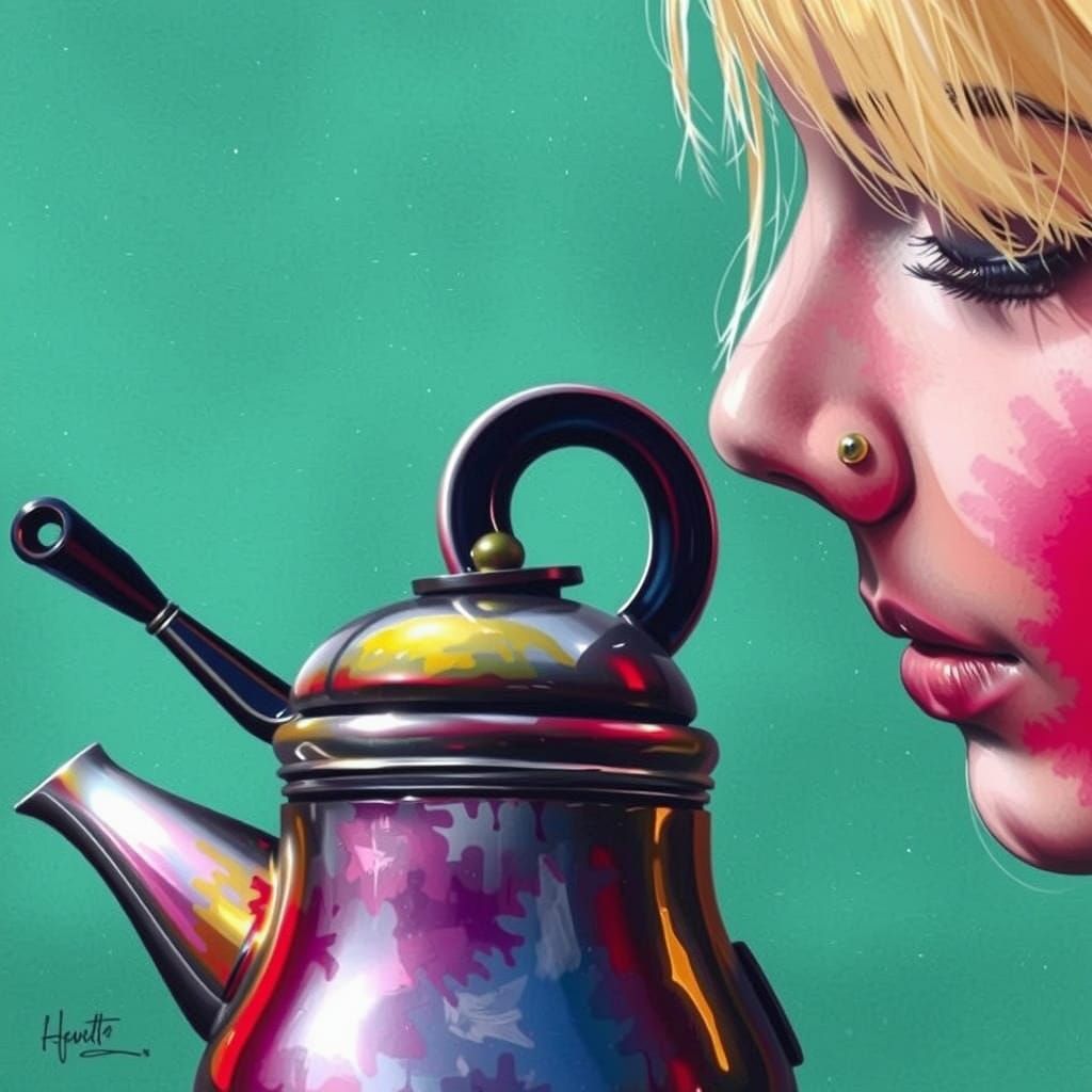Hyperrealistic Blonde Teakettle: Splash Art Concept