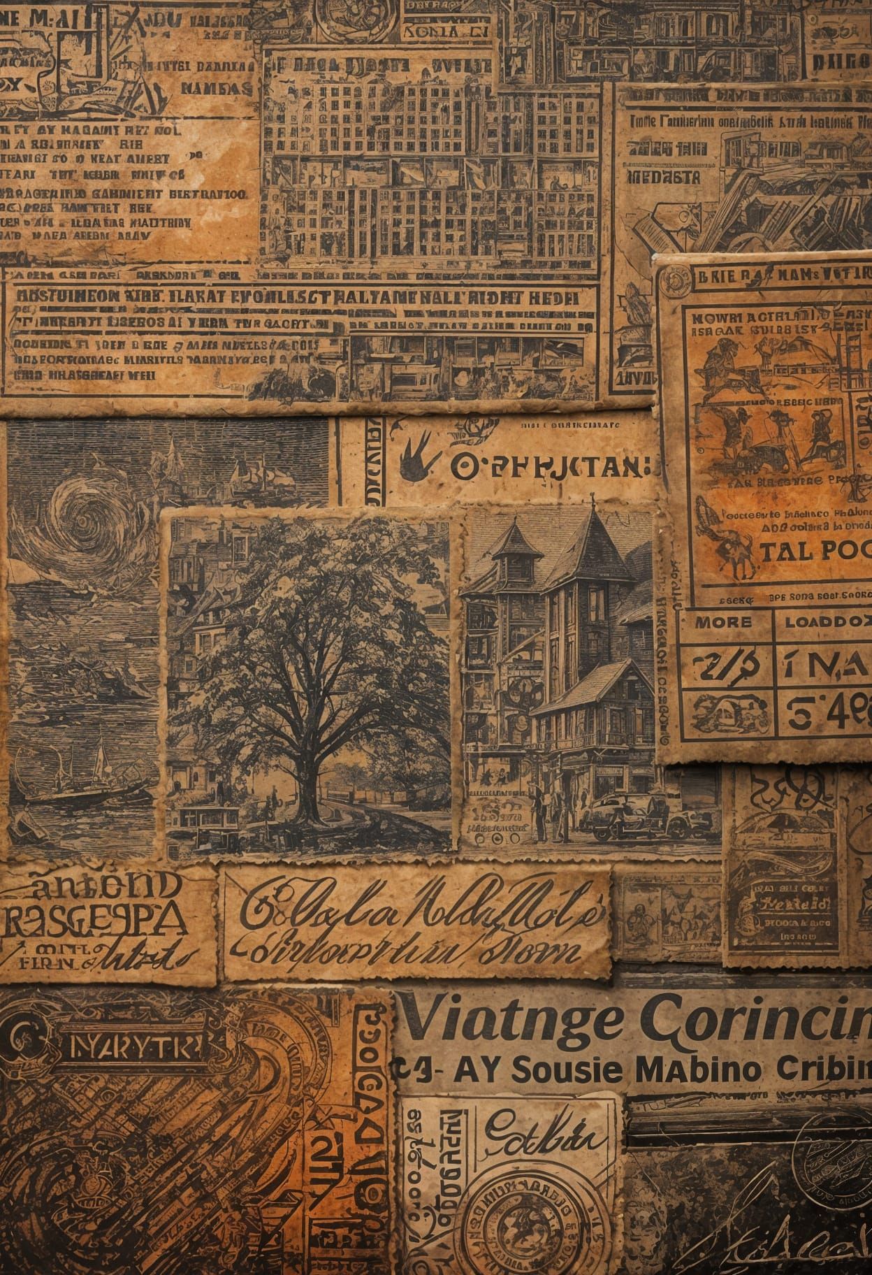 Vintage Postal Stamp Masterboard in Matte Painting Style