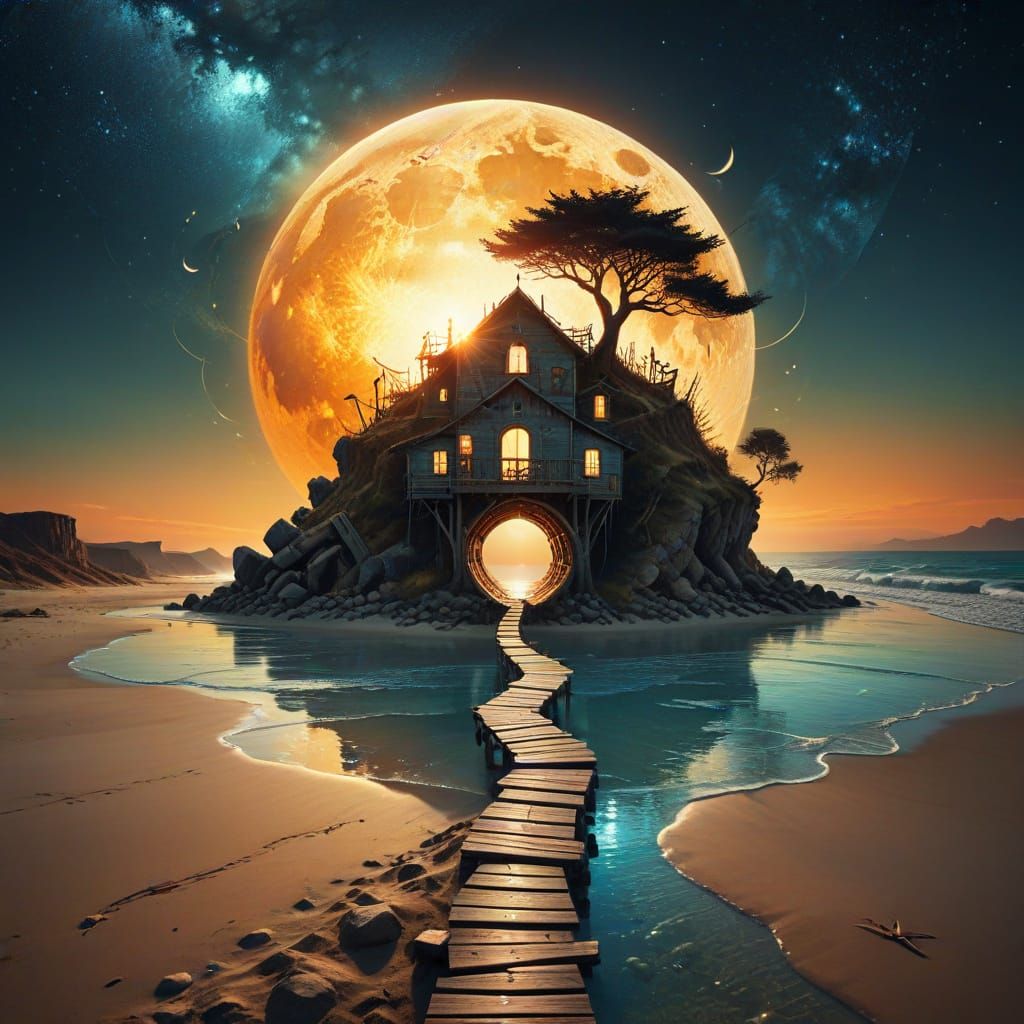 Ethereal Beach Odyssey in Vibrant Synchromism