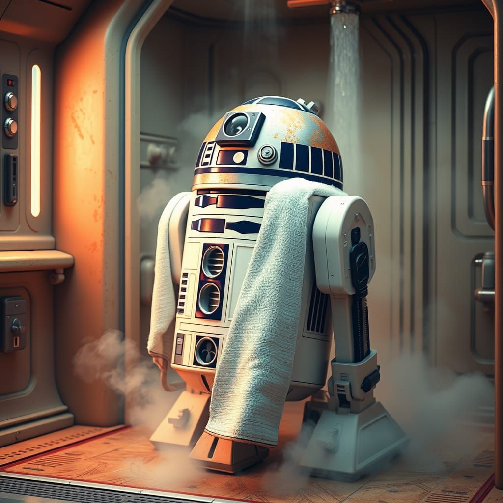 Retro-Futuristic R2D2 in a Soft, Fluffy Towel