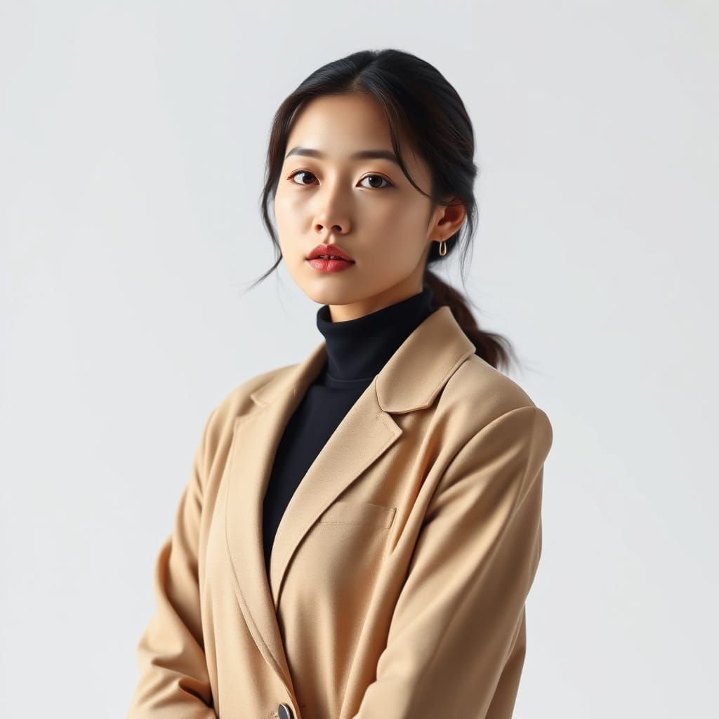 Serene Korean Woman in Soft Focus Studio Portrait