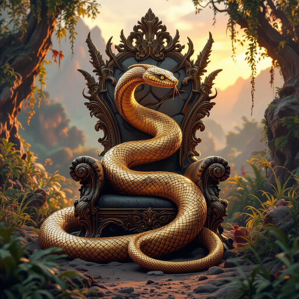 Golden Snake on Ornate Throne in Wild