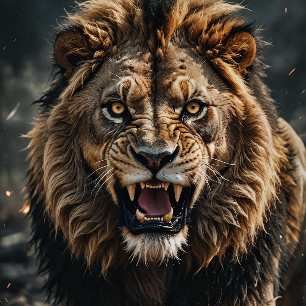 Cinematic Roaring Lion Portrait with Scar