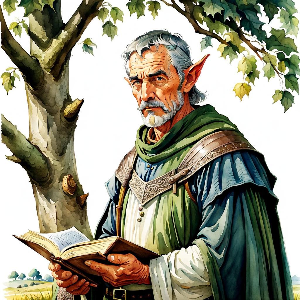 Mature Elf Farmer: Watercolor Book Illustration