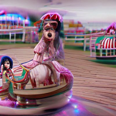 Surreal 3D Rendering of Girl on Carousel