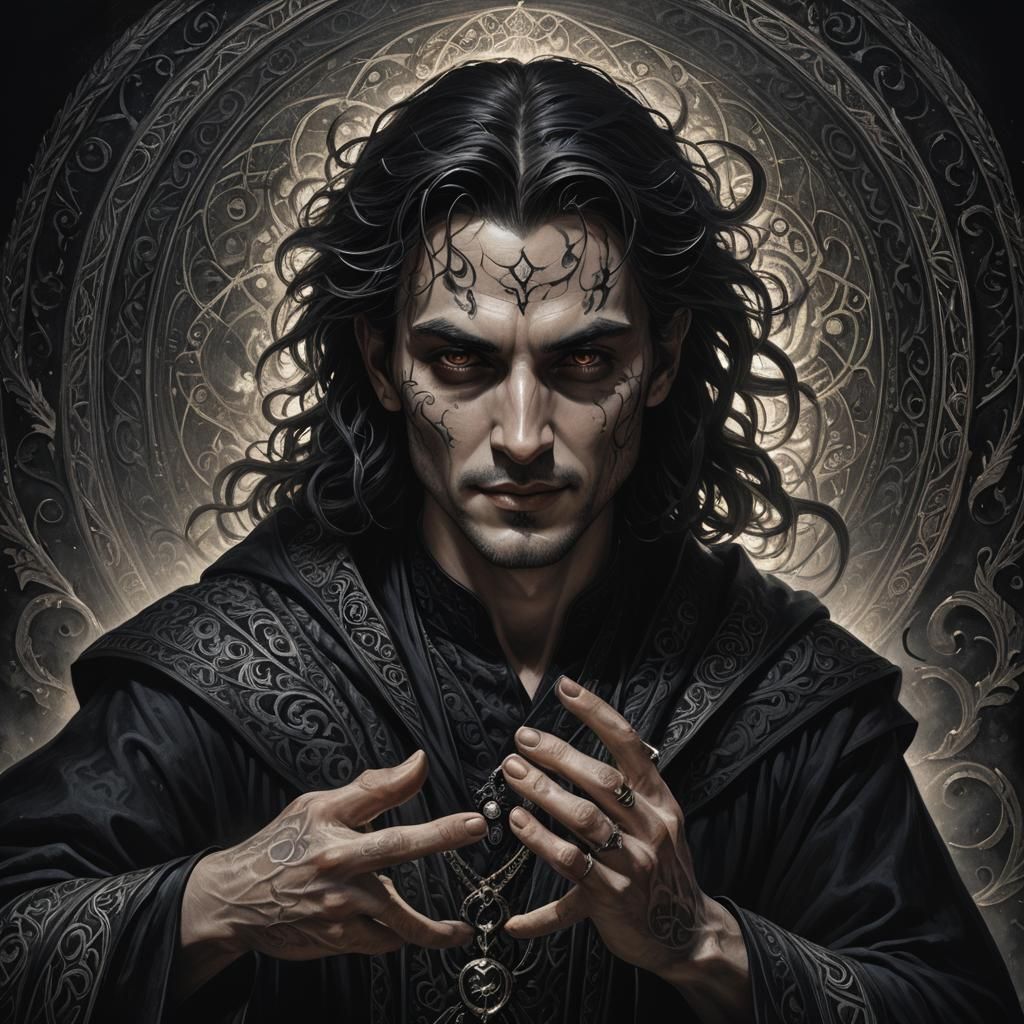 Shadow Sorcerer with Twisted Smile in Dark Fantasy