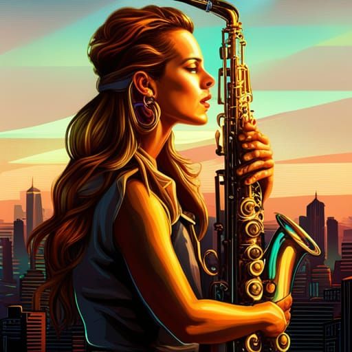 Surreal Saxophone in Synthwave Neon Style