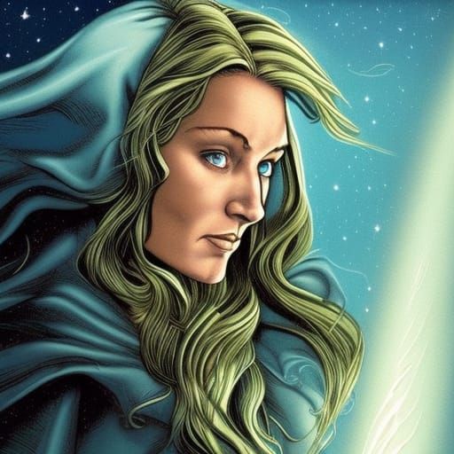 Lady Éowyn in Starry Blue Mantle, Comic Book Art