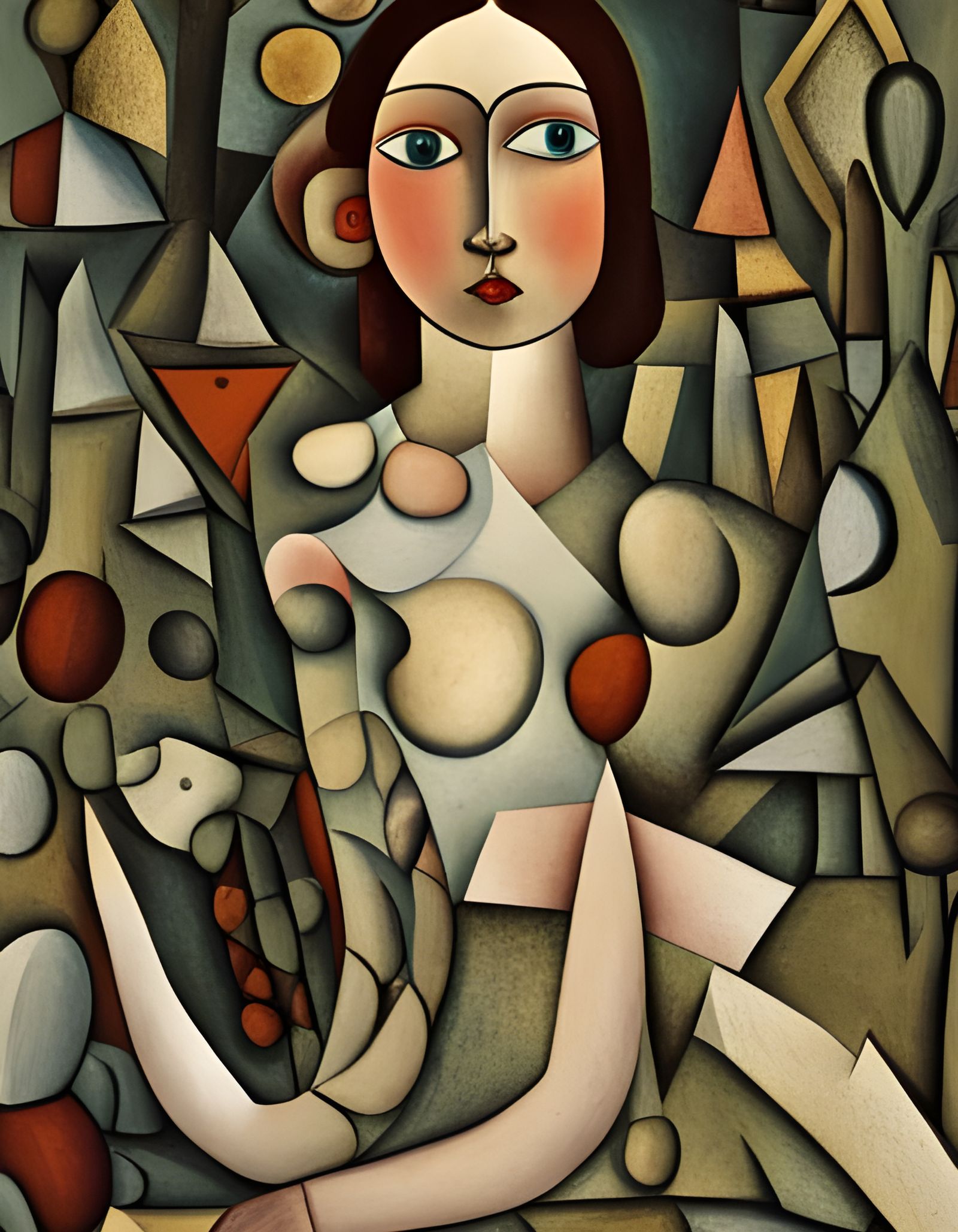 Abstract Nude with Organic Shapes in Klee Style