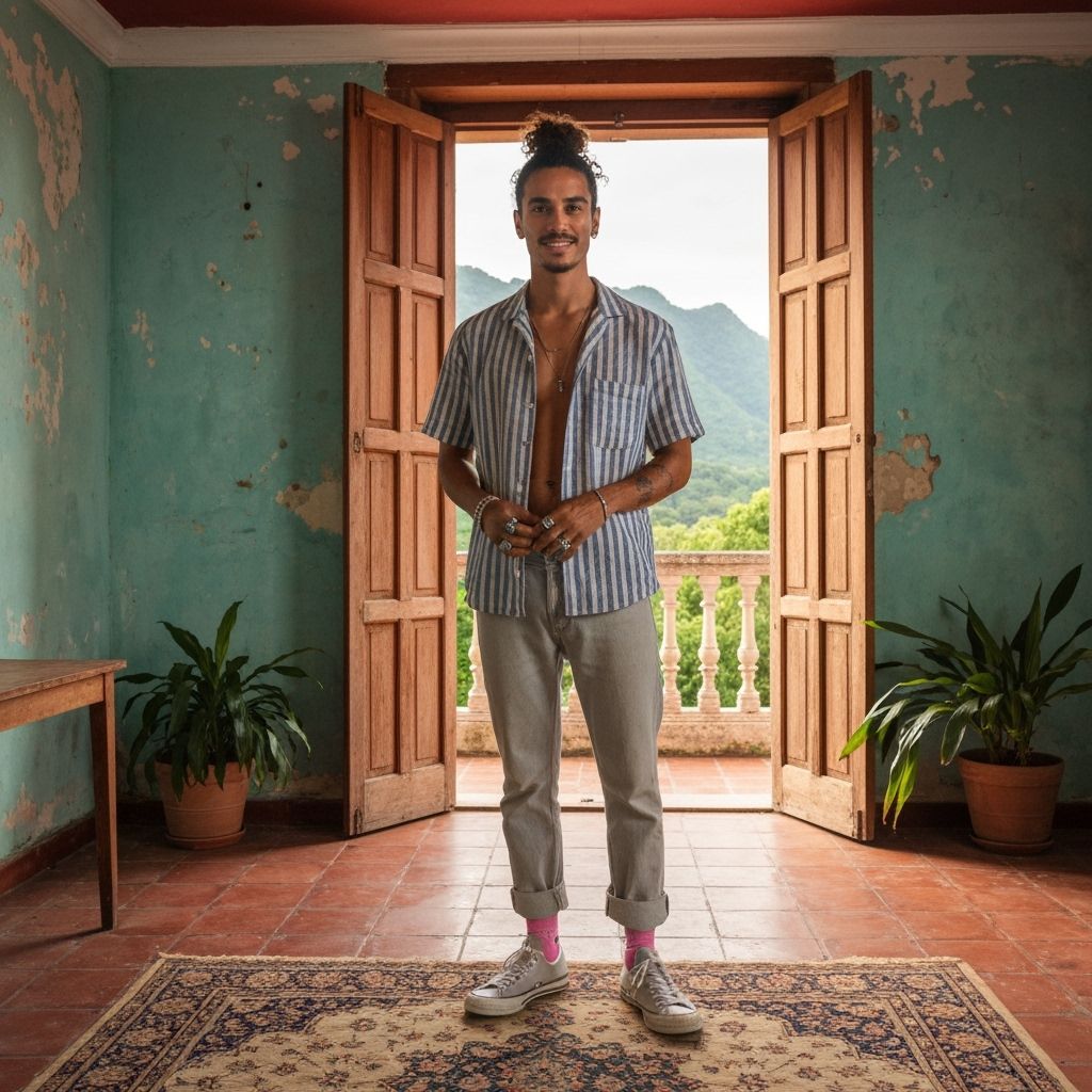 Cuban Man in Colonial Villa with Golden Light